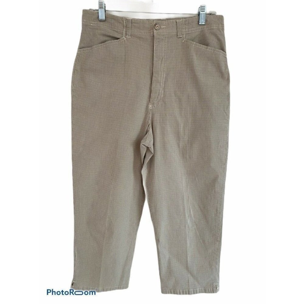 Gloria Vanderbilt Beige Plaid Retro Crop Pants Plus 14 High Waist Stretch 32x21